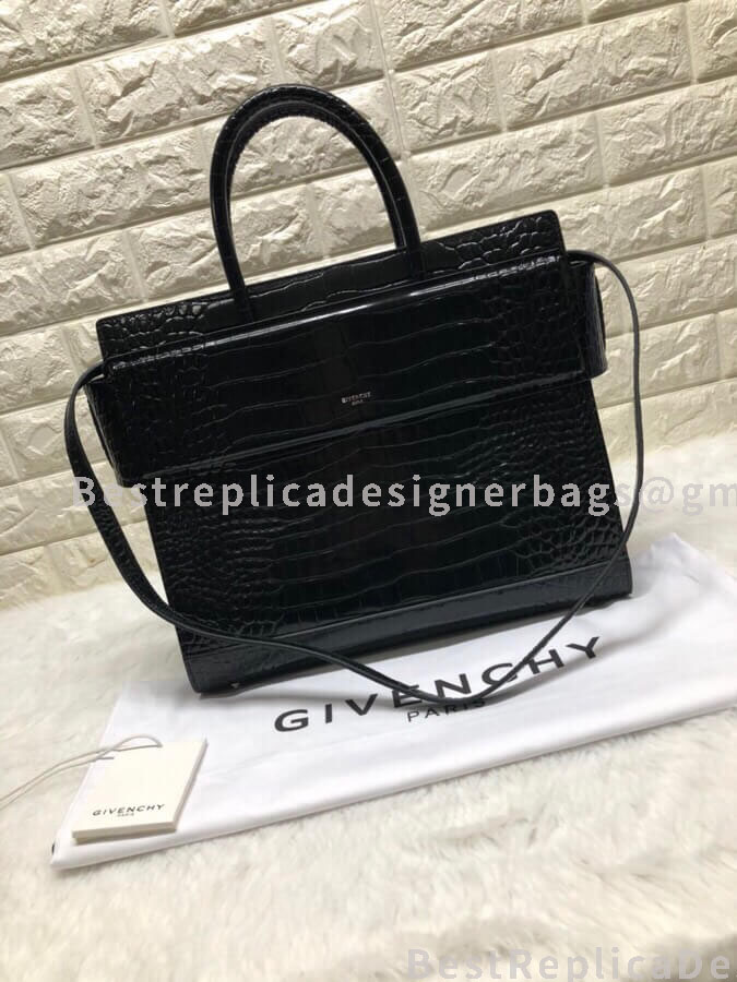 Givenchy Large Horizon Bag Black In Crocodile Effect Leather SHW 29986